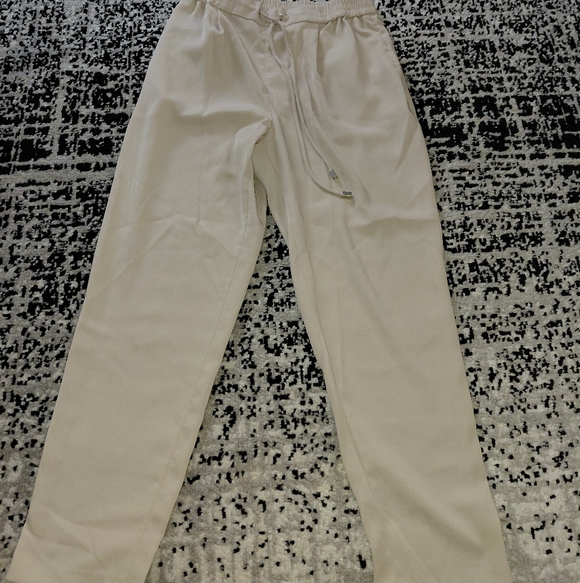 Zara High Waisted Beige Drawstring Pajama Style Ankle Pants XS - Picture 12 of 15